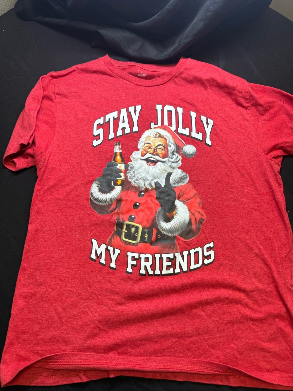 Holiday Time Red 'Stay Jolly My Friends' Santa Graphic Tee (L)